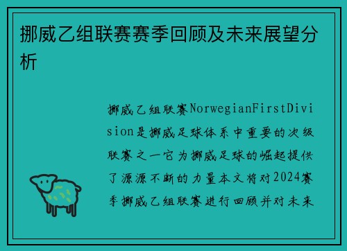 挪威乙组联赛赛季回顾及未来展望分析